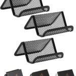 DailyPaperie Industrial Mesh Business Card Stands – 3 Pack Durable Stainless Steel Holders, Sleek Black Finish for Desks, Offices & Retail Displays, Multi-Functional Tech & Stationery Organizer